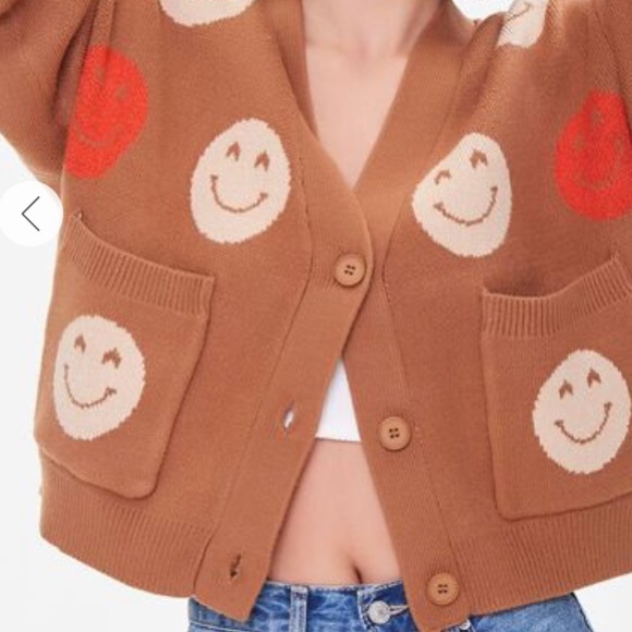 SOLD OUT Forever 21 Happy Face Cardigan Sweater - size Large - Picture 7 of 9